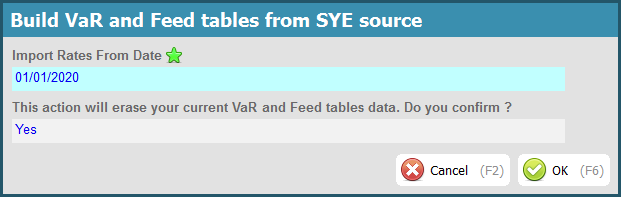 Rebuild VaR and Feed History from SYE source dialog